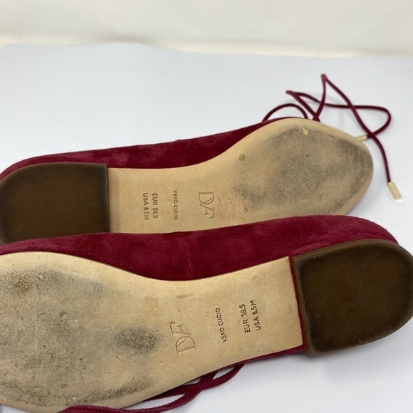 Diane Von Furstenberg Paris Lace Up Suede Ballet Flats In Maroon Wine Size 8.5 - Picture 4 of 5